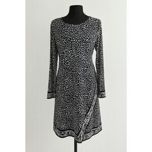 Michael Kors Faux Wrap Dress Size 2x Navy Blue White Cheetah Print Back Zip